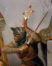 Soldier Crosses with a sword in his right hand, and the Cross in his left