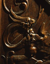 Wooden carved stall of the church of the monastery of the Hieronymites of Lisbon