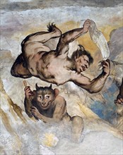 Il Romanino, La descente de Jésus aux Limbes, détail des démons dans le ciel
