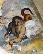 Il Romanino, La descente de Jesus aux Limbes, detail of a demon in the sky