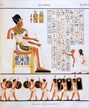 Champollion, hiéroglyphes de la paroi Nord de la Grande Galerie du temple d'Abou Simbel