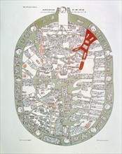 Reproduction de la mappemonde du "Polychronicon" de Ranulf Higden, daté du 14e siècle et conservé à la British Library de Londres