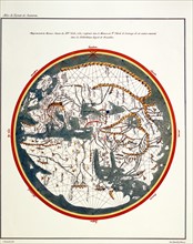 Reproduction of the 14th century world map of Marin Sanuto, kept at the Royal Library of Brussels