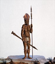 Indigène Uerequena orné de plumes, portant sa lance