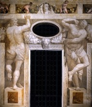 The giants at the entrance of the Central Room in the Villa Caldogno