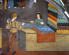 The fabric merchant. Tailors at work (detail)