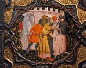 Wedding chest with tempera painting and reliefs. Episode of "Novella di er Torello" from Giovanni Boccaccio's Decameron (1313-1375)