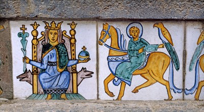 Majolic, Emperor with the symbols of power, and the falconer on horseback