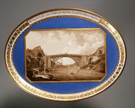 Vienna. Tray. View of the Iron Bridge at Coalbrookdale in the Count of Salop in England