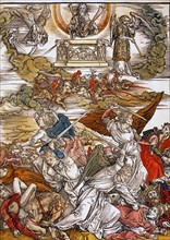 Albrecht Dürer. Au son de la trompette de la du sixième ange, les quatre anges enchaînés à l'Euphrate sont libérés, et prêt à tuer un tiers de l'humanité