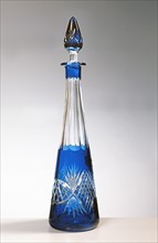 Bouteille de liqueur en cristal bleu