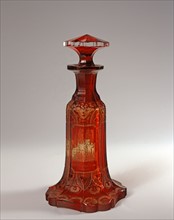 Bohemian red crystal perfume bottle decorated with landscapes