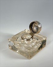 Crystal and silver inkwell
