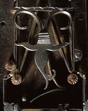 Steel lock, locking mechanism. Detail.