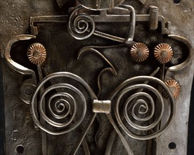 Steel lock, locking mechanism. Detail.