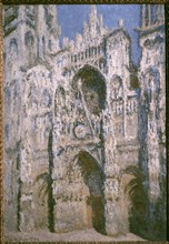 Monet, La cathedrale de Rouen. The gate and the Saint-Romain tower, full sunlight. Blue and gold harmony