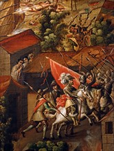 Paravent décoré de scènes de la conquête espagnole