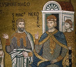 Chapelle palatine de Palerme
Mosaïque byzantine de la nef
Simon le Magicien et l'empereur