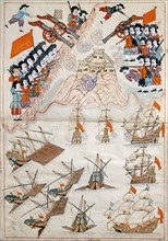 The Venetians and their allies encircling the island of Lemnos in the Aegean Sea