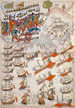 Ottoman troops at the reconquest of the island of Lemnos in the Aegean Sea occupied by the Venetians