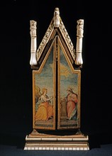 Triptych in wood and ivory carved