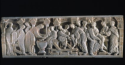 Ivory plaque representing the foot washing scene