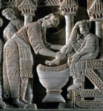 Ivory plaque representing the foot washing scene