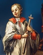 Painted wooden deacon figure