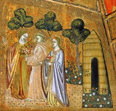 Saint Francois presents the Porziuncola accompanied by two angels