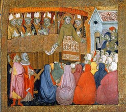 A la demande du pape Honorius III, saint François, accompagné des sept évêques d'Ombrie, annoncent l'indulgence plénière aux fidèles