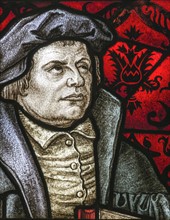 Martin Luther. Stained glass window of the Sainte-Anne church in Eisleben (detail)