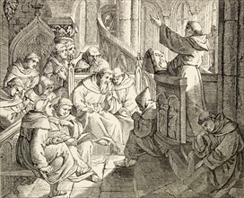 La vie de Martin Luther : Martin Luther prêchant au monastère, devant Johann von Staupitz et les autres frères
