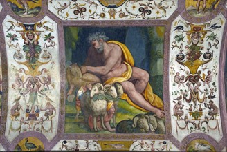 Allori, Ulysse et ses compagnons sortent de la grotte de Polyphème en se cachant parmi les moutons