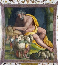 Allori, Ulysse et ses compagnons sortent de la grotte de Polyphème en se cachant parmi les moutons (détail)