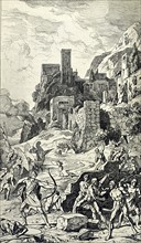 Ulysses and his companions confront the Cicone people on the Island of Ismara