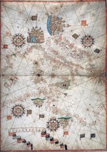 Carte nautique de l'Italie et de l'Afrique du Nord en 1571