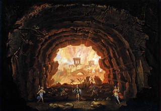 Décor de l'opéra "La Vénus jalouse" : Grotte amenant aux flammes de l'Enfer