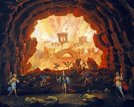 Décor de l'opéra "La Vénus jalouse" : Grotte amenant aux flammes de l'Enfer (détail)