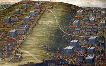 La Bataille de la Montagne Blanche près de Prague, le 8 novembre 1620. Seconde phase : l'armée du Palatinat et l'armée Bavaroise se préparent au combat