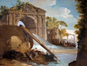 Giuseppe Bernardino Bison, Paysage imaginaire. Rivière avec pêcheurs et ruines