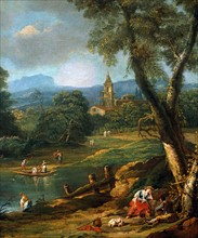 Antonio Diziani, Paysage avec lac (détail)