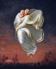 Tischbein, Cycle idyllique : Figure féminine flottant dans les airs, portant un enfant endormi