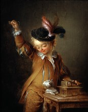 François Eisen, L'apparat trompeur : A boy teasing a cat with a mouse