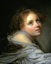 Greuze, Innocence : jeune fille en buste, avec une chemise blanche, regardant vers la droite