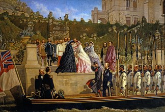 Arrivée d'Elisabeth et François-Joseph 1er d'Autriche à Miramare, accueillis par Maximilien et Carlotta du Mexique