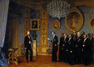 Maximilien de Habsbourg recevant la délégation mexicaine qui lui demande d'accepter la couronne du Mexique