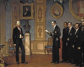 Maximilien de Habsbourg recevant la délégation mexicaine qui lui demande d'accepter la couronne du Mexique (détail)