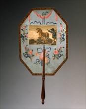 Eventail décoré d'une fable de La Fontaine "Le cheval et l'âne"