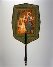 Eventail fixe décoré d'un couple en habits de la Renaissance