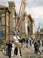 Exposition à Milan, les nouveaux pavillons d'art décoratif érigés en moins d'un mois à la place des anciens pavillons brûlés (1906)